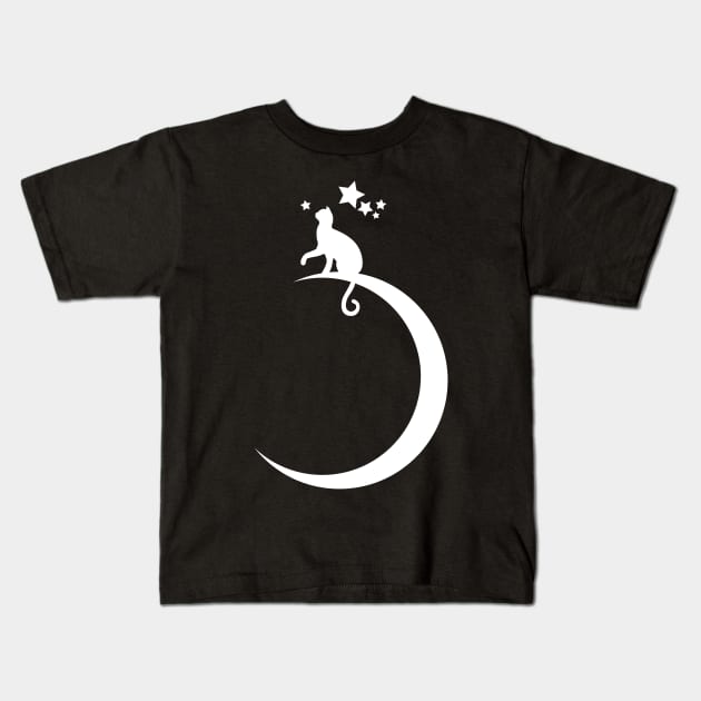 Cat and Moon Kids T-Shirt by Scailaret